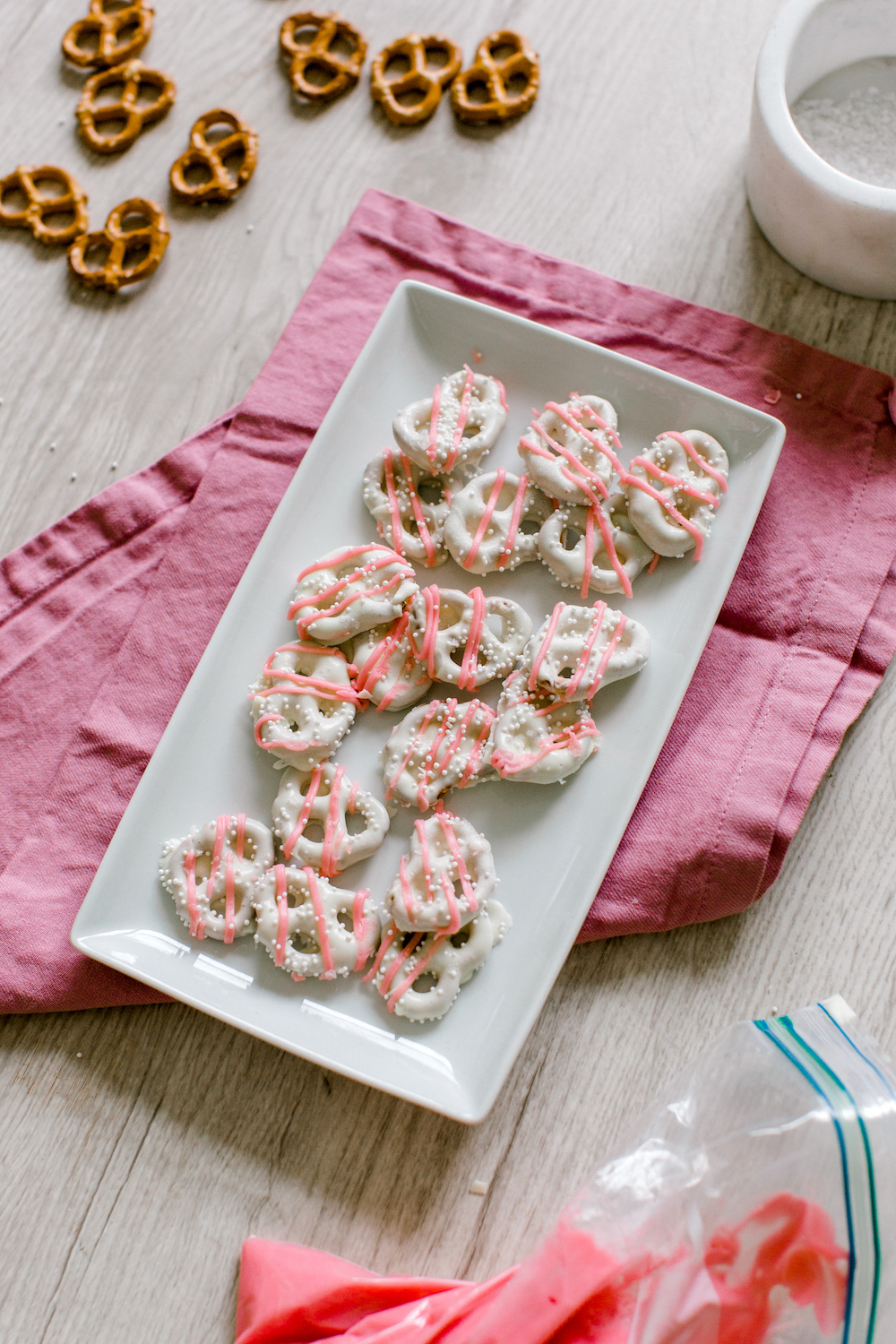 decorate your own white chocolate covered pretzels for valentine's day