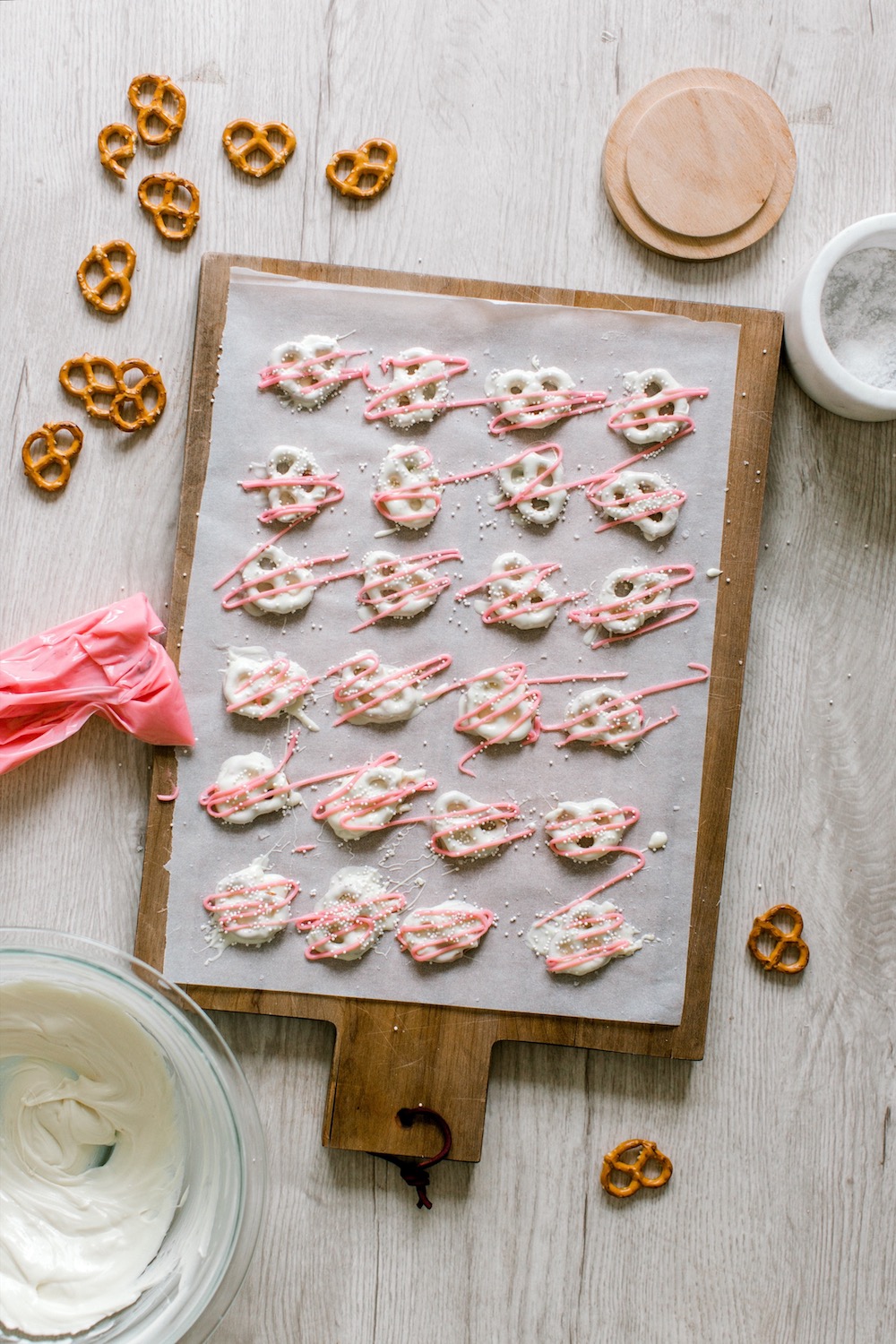 decorate your own white chocolate covered pretzels for valentine's day