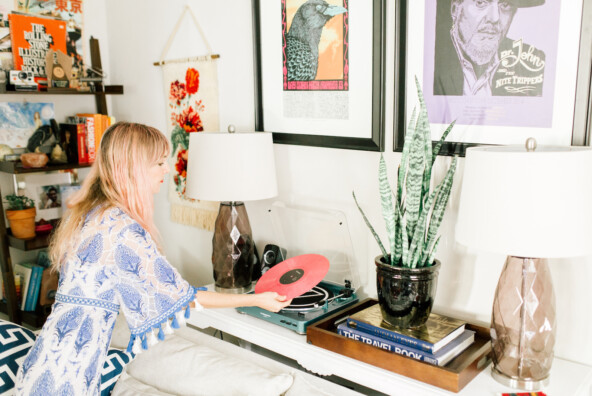 camille styles beat the sunday scaries, andi eaton, record player, living room design