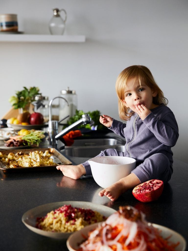 cute baby cooking with mommy