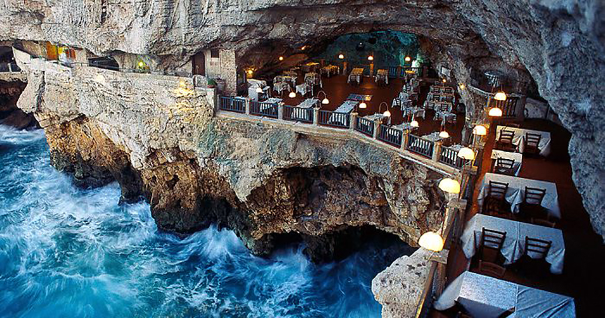 Grotta Palazzesse in Poligano a Mare, Italy For this classic Mediterranean hotel, it's really all about the restaurant that sits inside a natural cave next to the sea. Warning: be prepared for some serious lifestyle envy if you 'gram this one.