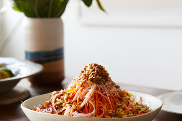 raw carrot salad with dates walnuts and aleppo
