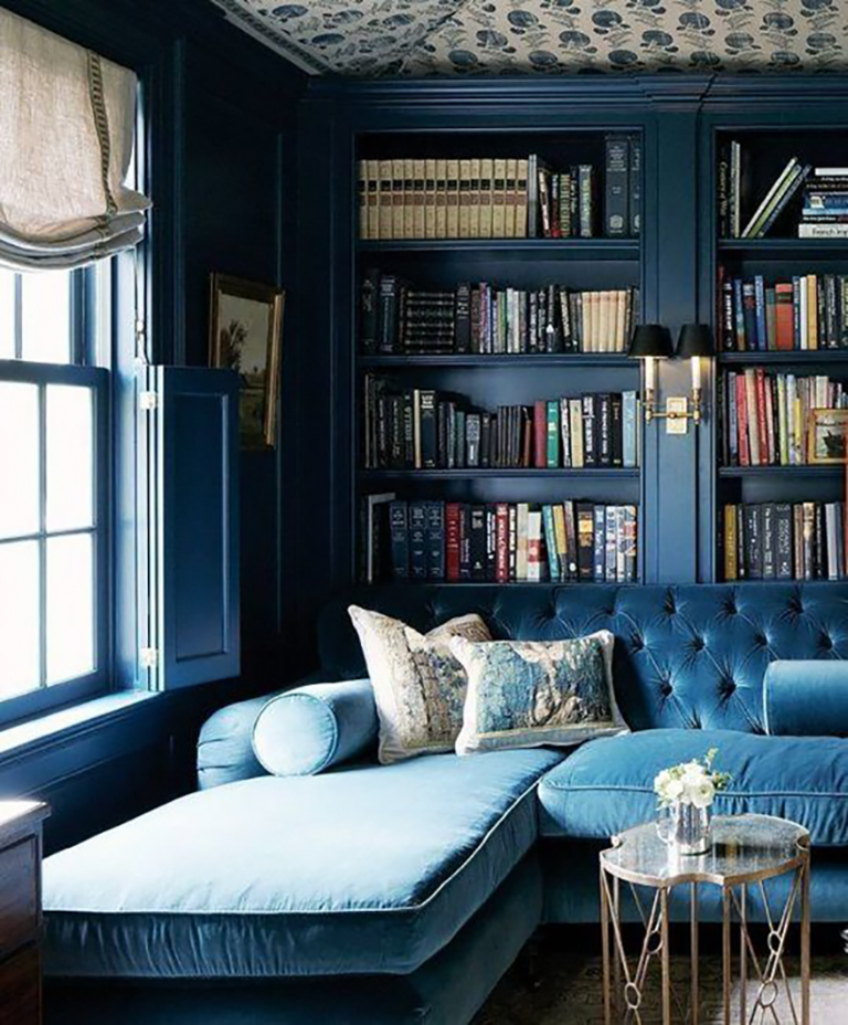 A cobalt blue library