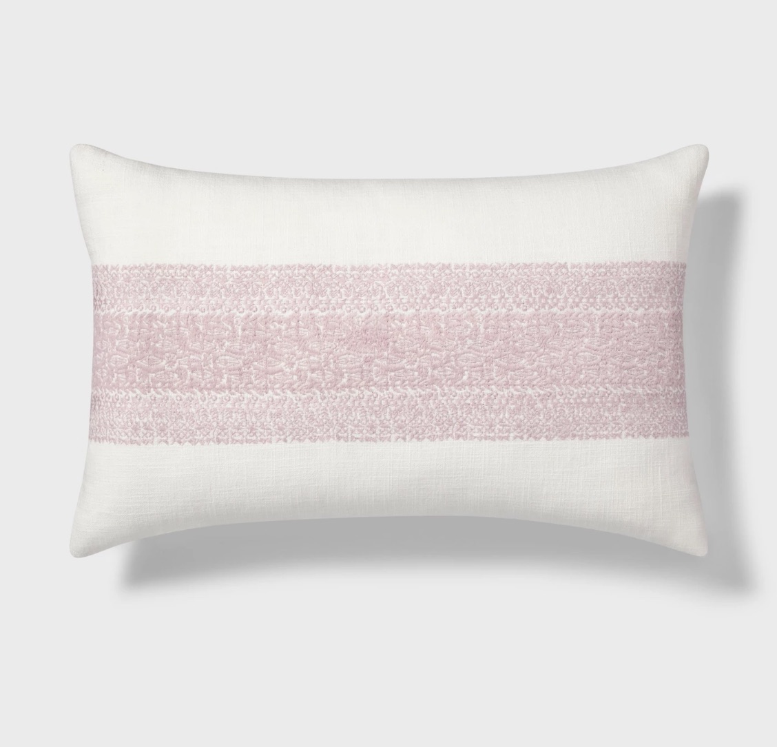 embroidered striped lumbar pillow