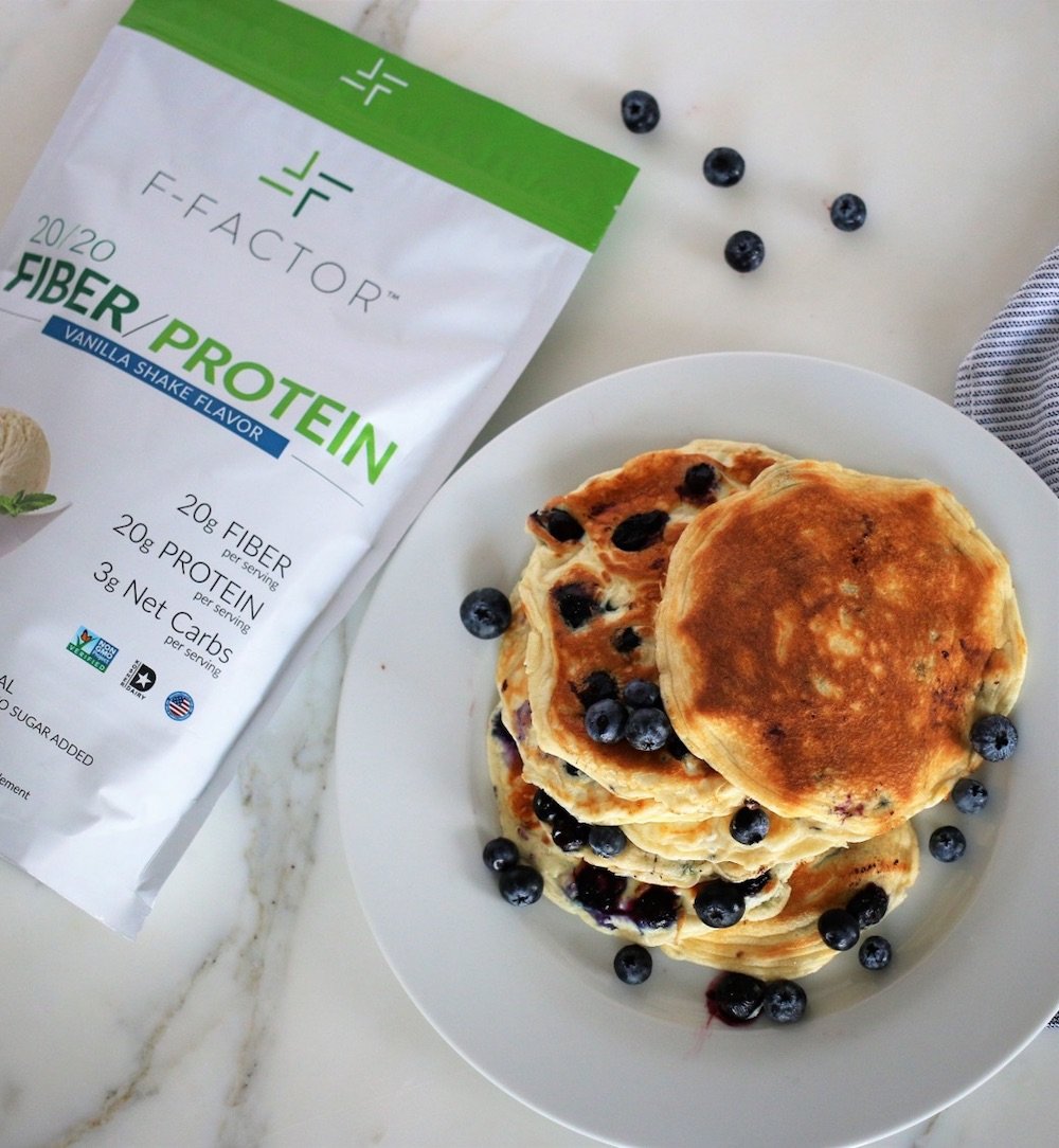 blueberry pancakes, f factor, fiber, healthy breakfast