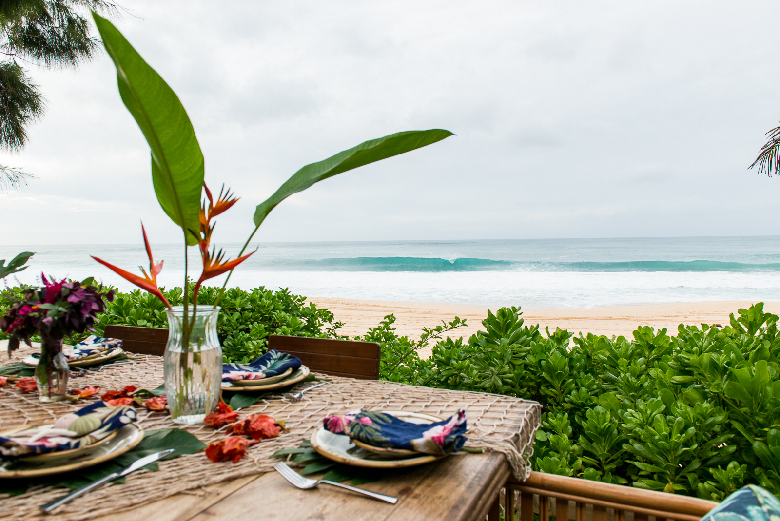 a dinner party on the hawaiian pipeline