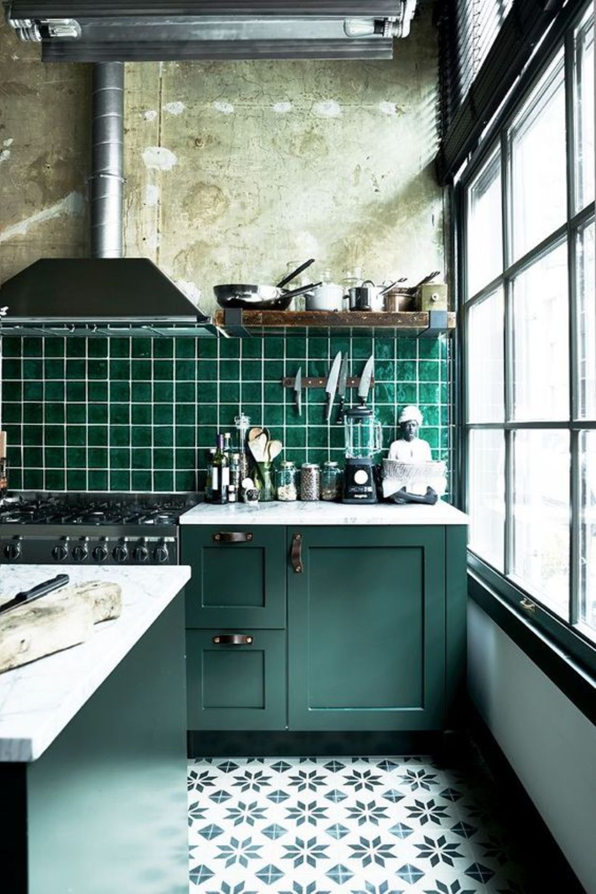 All green industrial kitchen