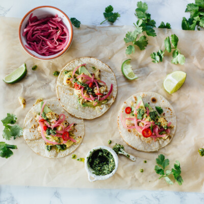 Roasted Cauliflower Tacos with Cilantro Pesto - a healthy, delicious (vegetarian!) way to satisfy those taco cravings