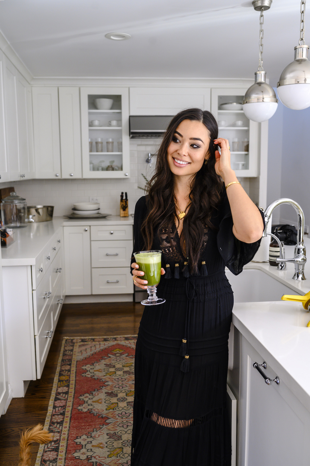 Kat Tanita, morning smoothie, green juice, veggies, kitchen