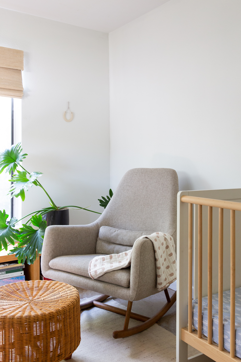 neutral nursery corner in a minimalist and modern austin home