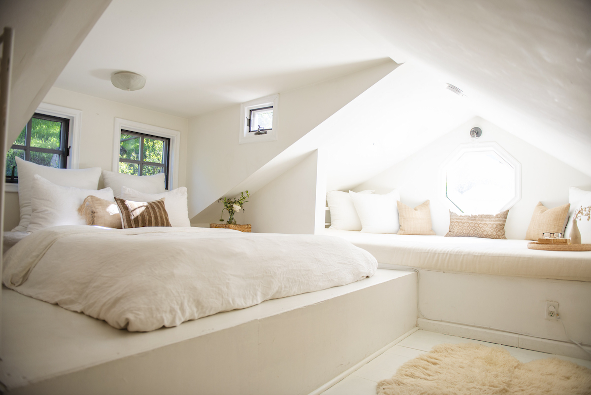 amazing all neutral lofted bedroom
