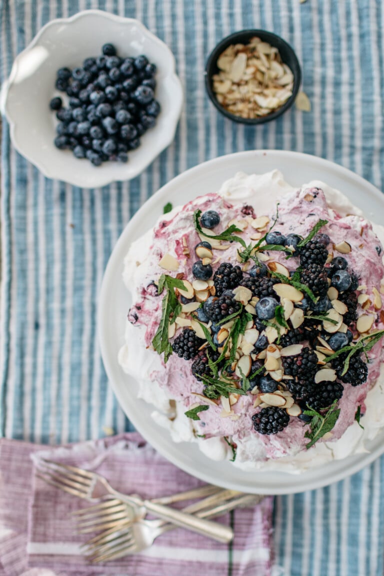 almond & blackberry cream pavlova