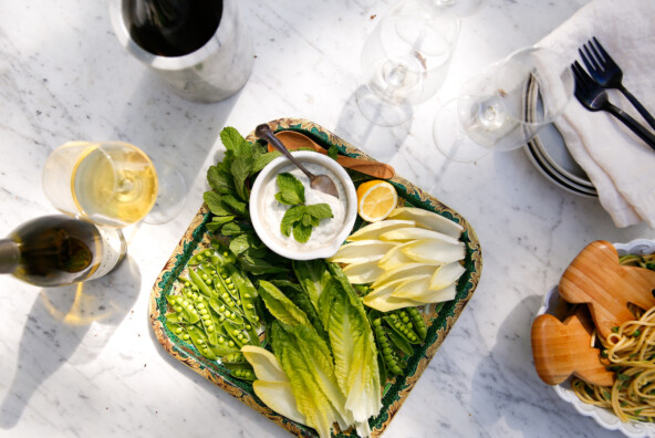 mint tzatziki with spring green crudite