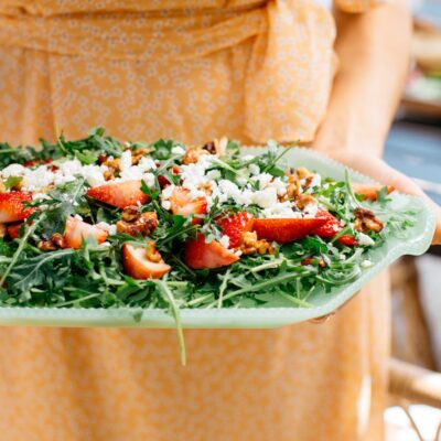 strawberry and arugula salad with spring herbs and goat cheese