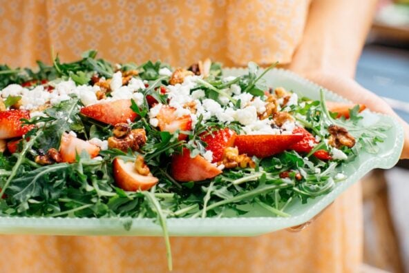 strawberry and arugula salad with spring herbs and goat cheese