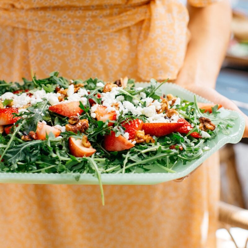 strawberry and arugula salad with spring herbs and goat cheese