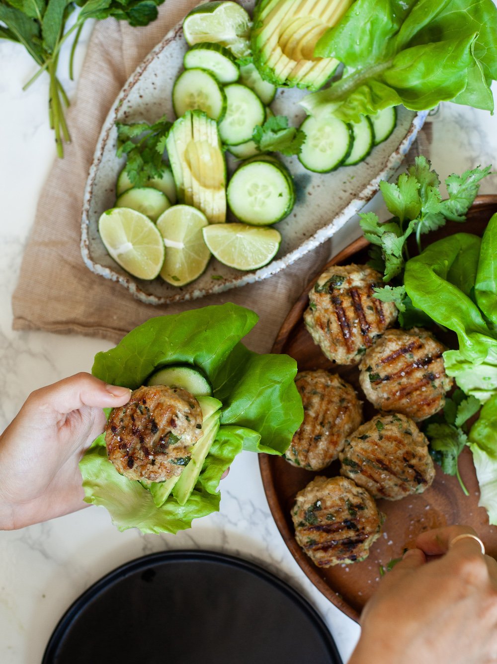 easy recipe for an Asian Spiecd Chicken Burger in a Lettuce Wrap gluten free, paleo, whole 30
