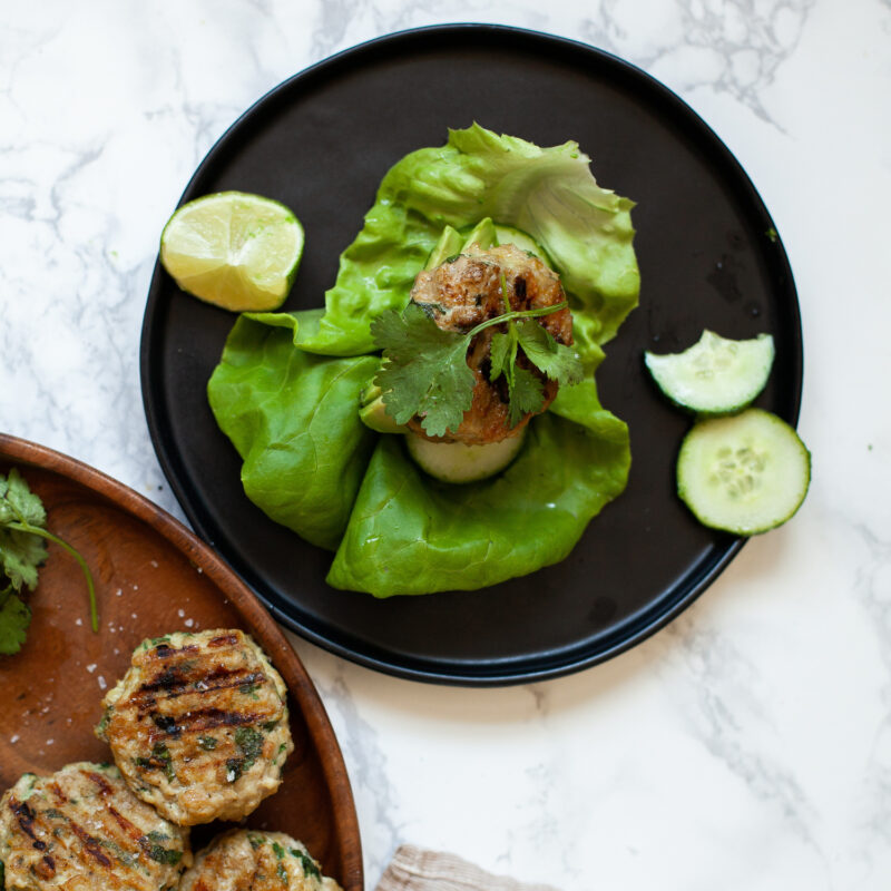 chicken burger lettuce wrap plated