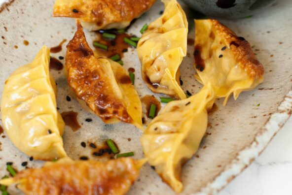 cooked potstickers with pork and cabbage