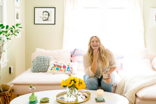 beth hitchcock at home, body positivity model, laughing