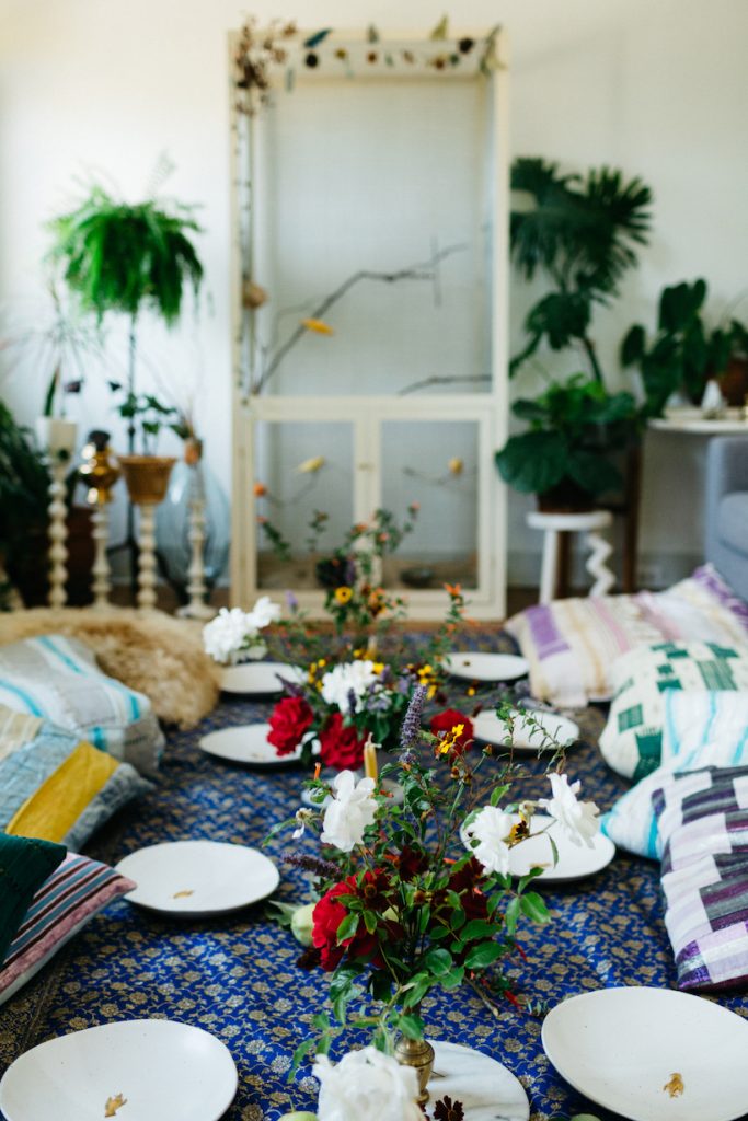 bohemian table setting at loria stern dinner party
