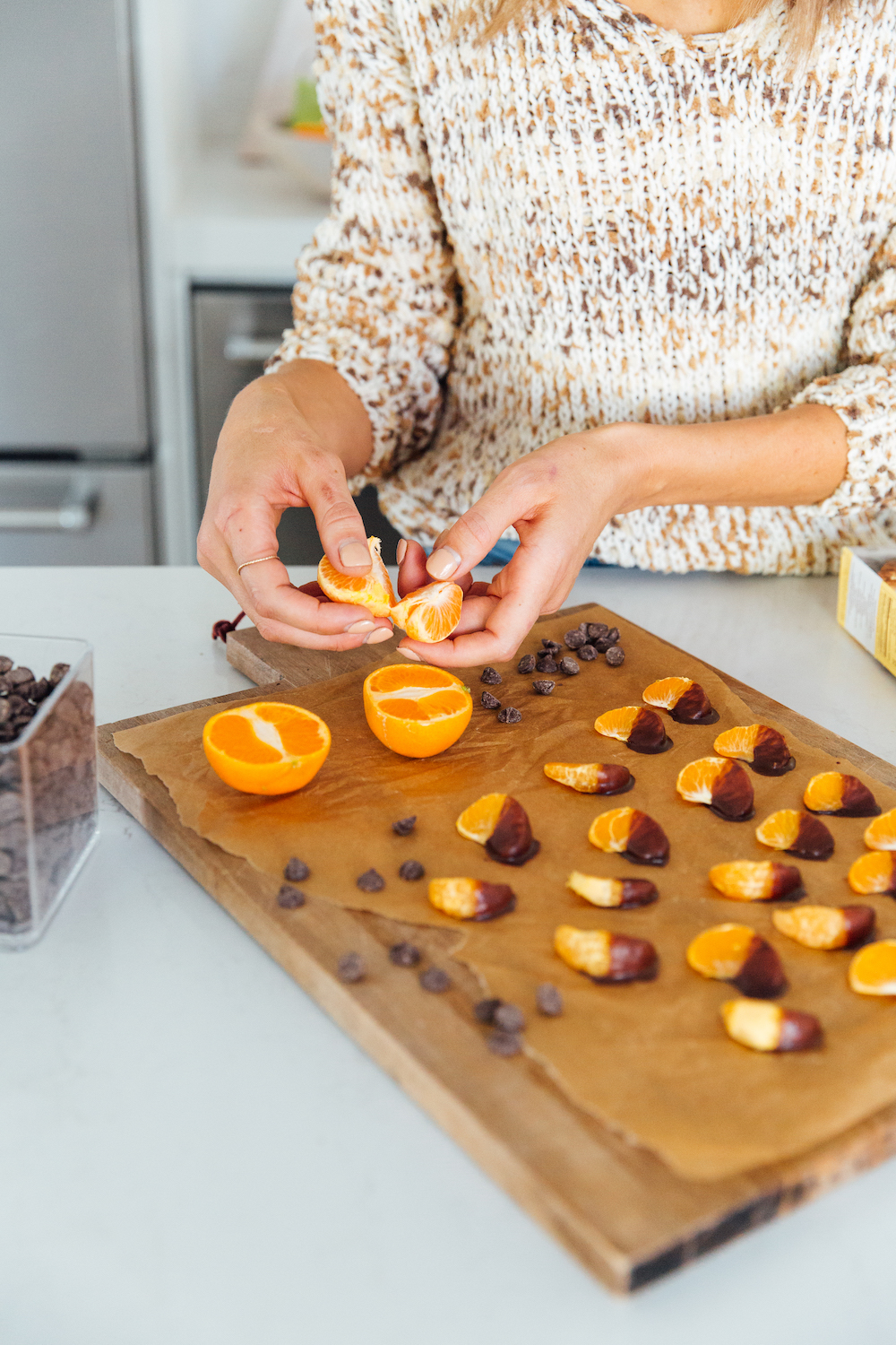 easy healthy snack idea oranges dipped in chocolate