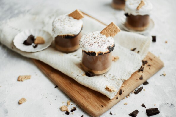 chocolate mousse s'mores in a cup