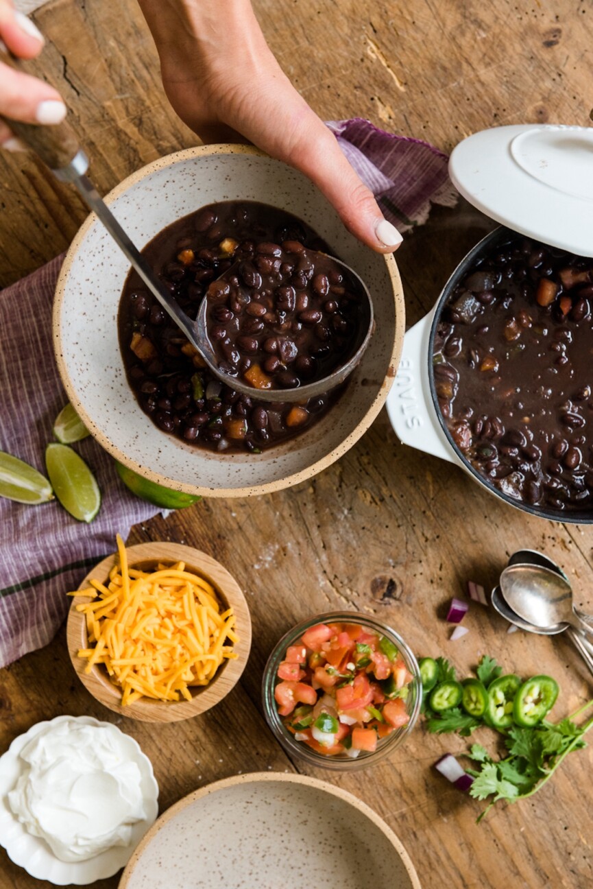 serving easy black bean soup