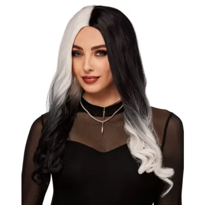 Heat Resistant Black and White Middle Part Wig