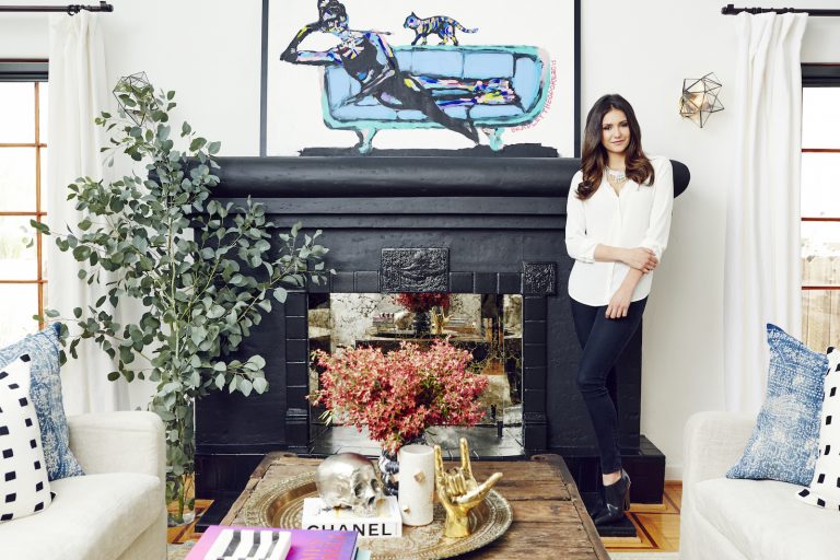 Black Painted Plaster Fireplace in Nina Dobrev's Hollywood Home