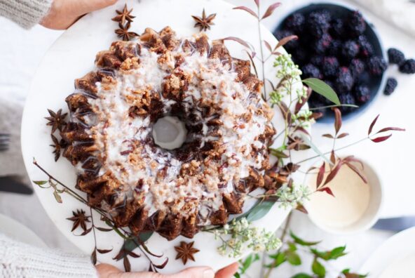 gingerbread bundt cake with streusel topping