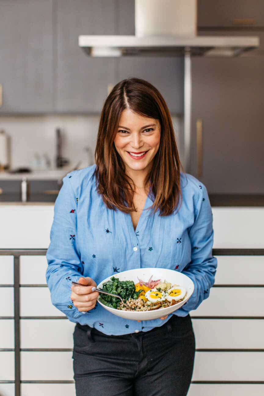 warm farro bowl with roasted cauliflower and kale