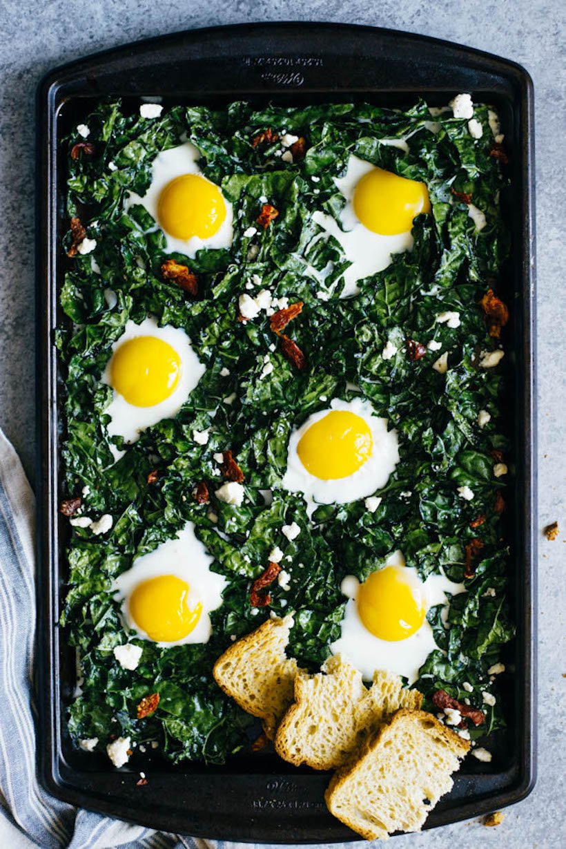 kale and egg sheet pan bake