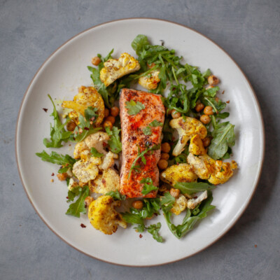 roasted salmon with curried cauliflower