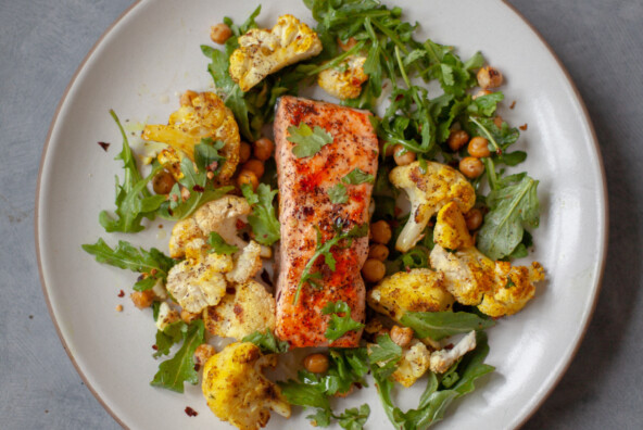 roasted salmon with curried cauliflower