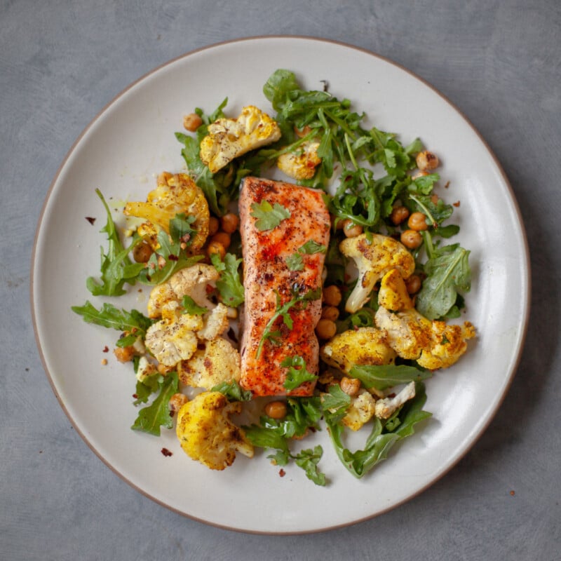 roasted salmon with curried cauliflower