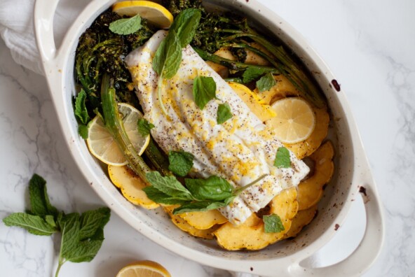 slow roasted cod with broccolini