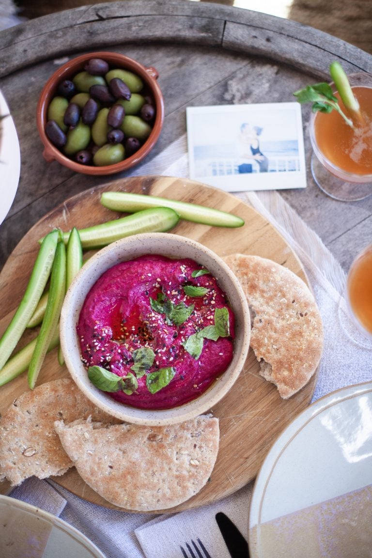 beet hummus recipe for a valentine's date night at home