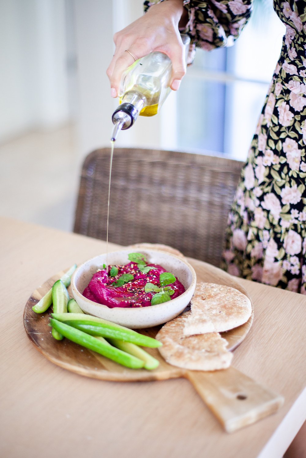 beet hummus recipe for a valentine's date night at home