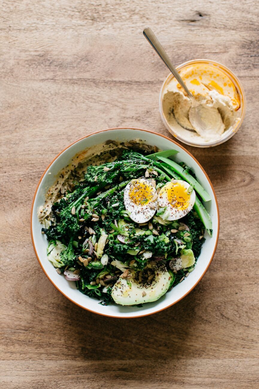 hummus, greens, and avo bowl_hummus greens bowl