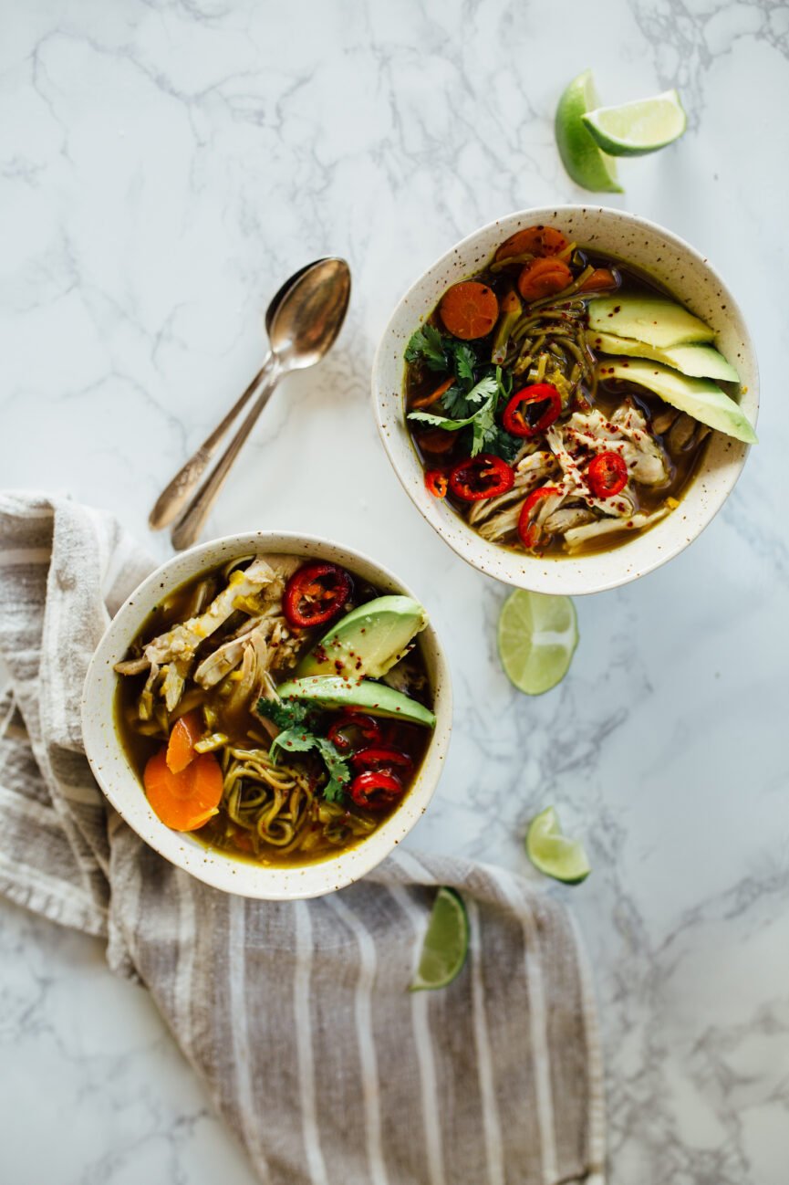 turmeric chicken immunity soup in bowls