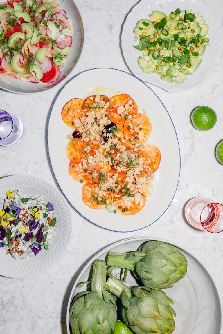 tomato salad with anchovies, mediterranean inspired menu