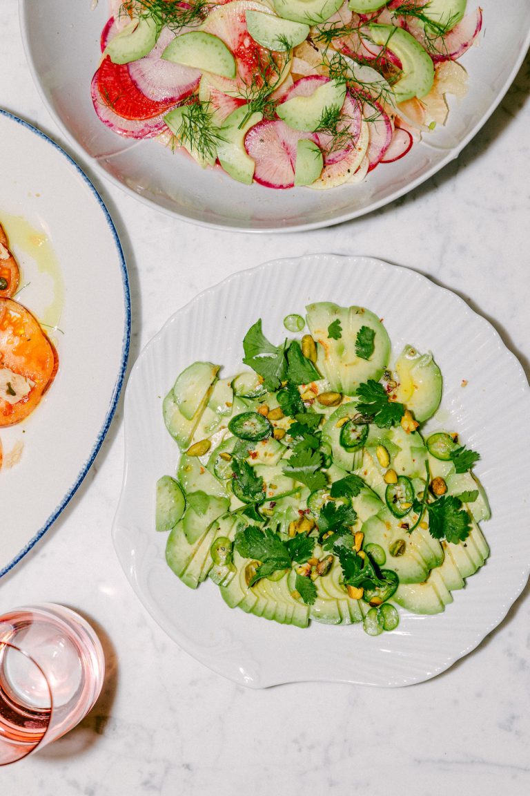 avocado, cilantro and jalapeno salad with anchovies, mediterranean inspired menu