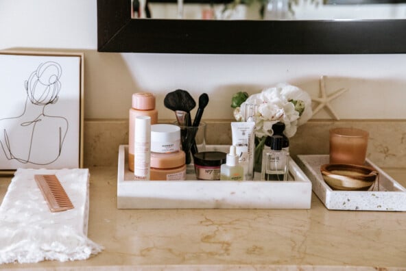 Camille Styles bathroom with Target beauty products