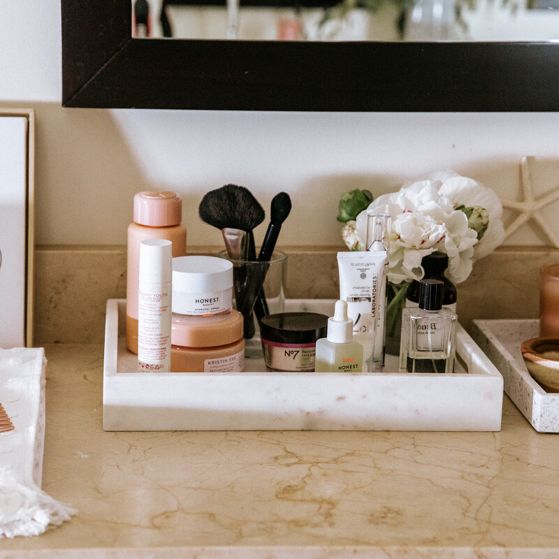 Camille Styles bathroom with Target beauty products