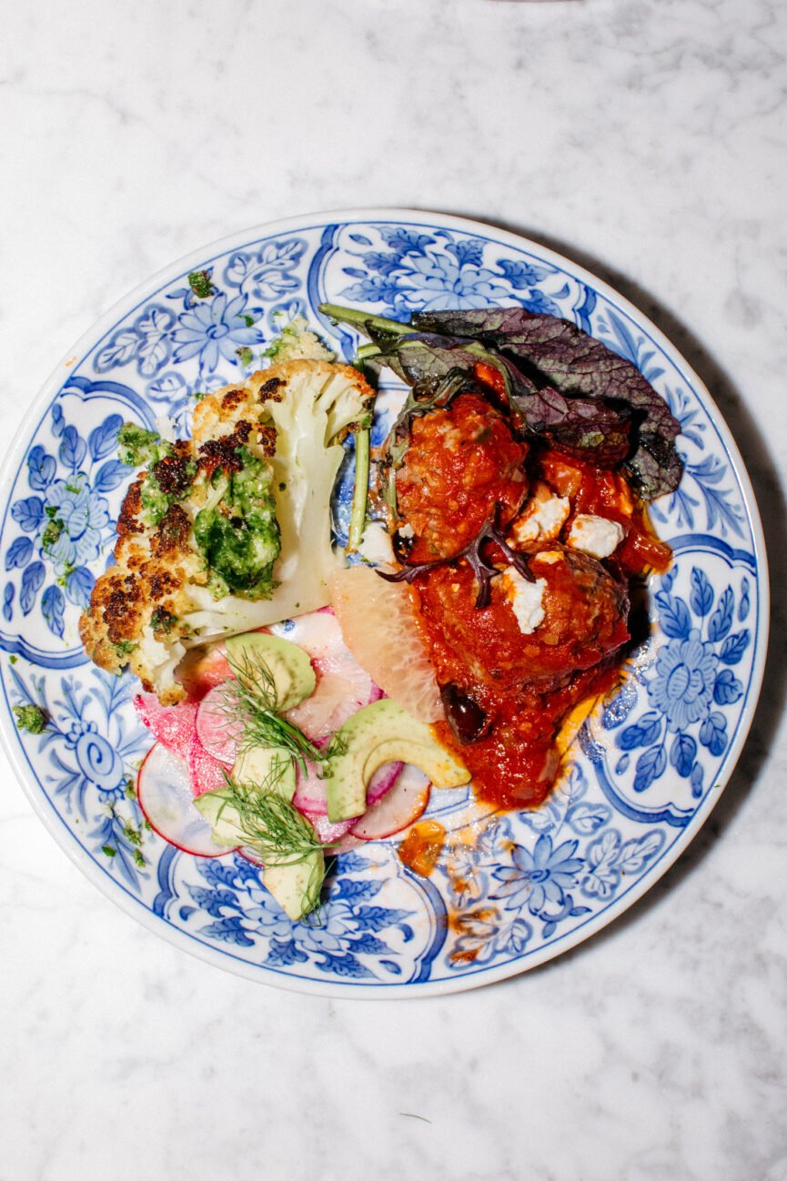 spicy lamb meatballs in tomato sauce with ricotta