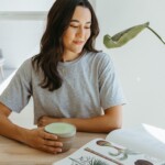 Woman drinking matcha