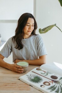 Woman drinking matcha