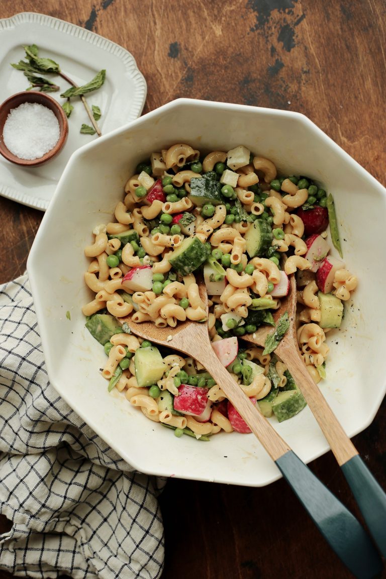 Vegetarian Pasta Salad with Feta and Lemon Tahini Dressing