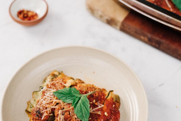 Zucchini lasagna with dairy free mozzarella
